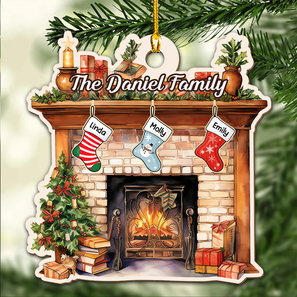Stocking Christmas Family - Personalized Custom Wood Ornament
