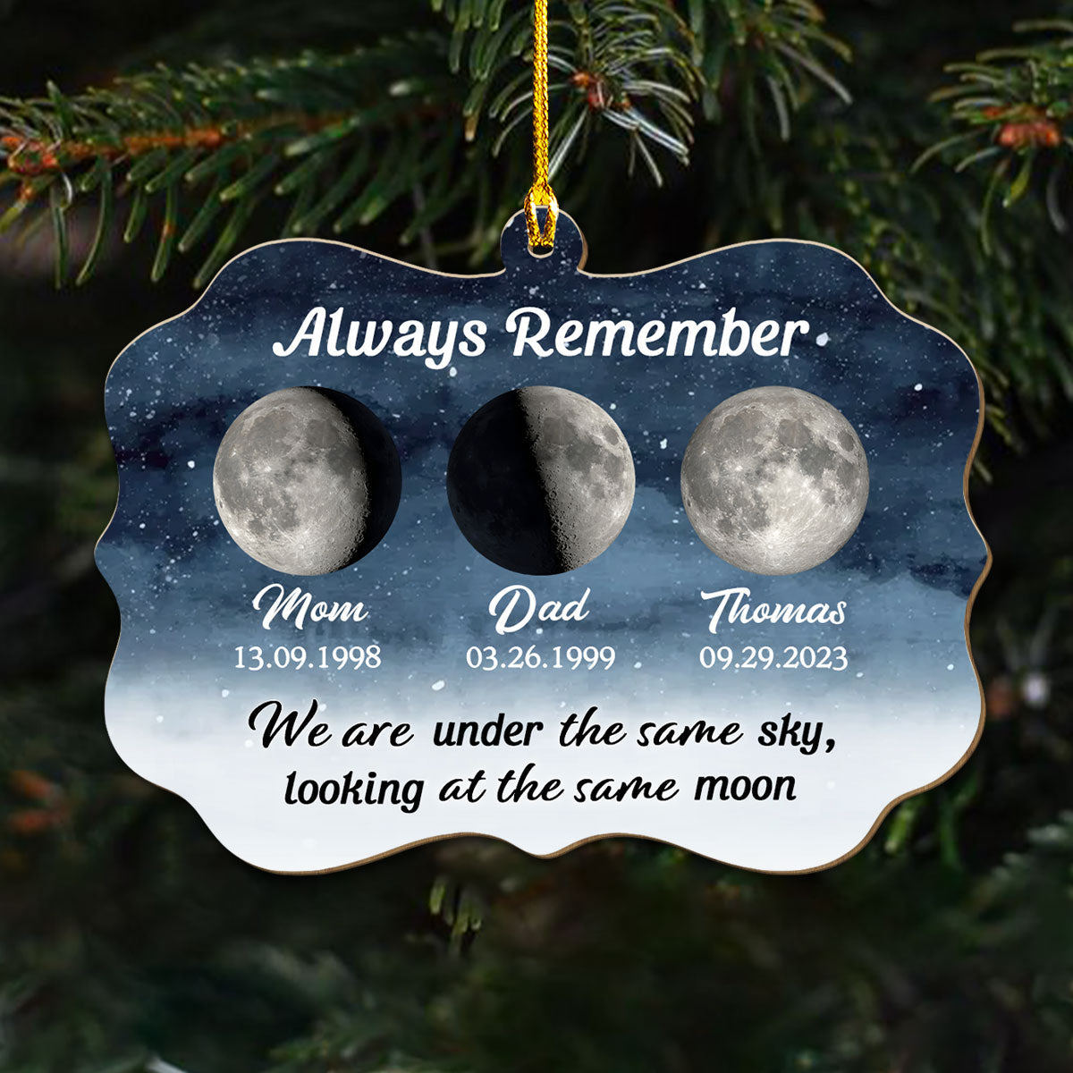 Looking At The Same Moon - Personalized Custom Wood Ornament