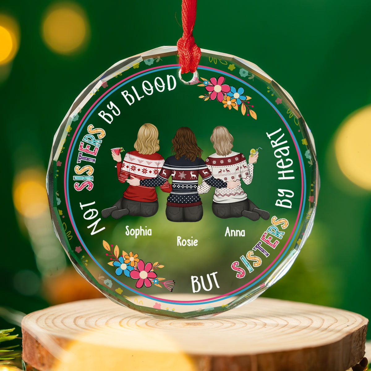 Sister By Heart - Personalized Custom Glass Ornament