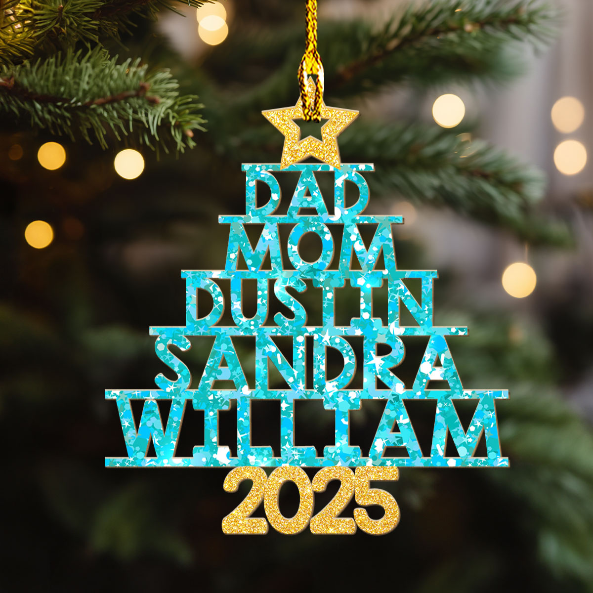 Family Glitter Christmas Tree - Personalized Custom Wood Ornament