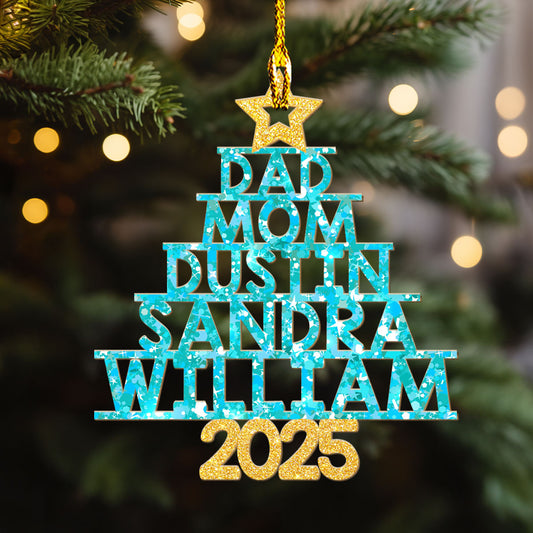 Family Glitter Christmas Tree - Personalized Custom Wood Ornament