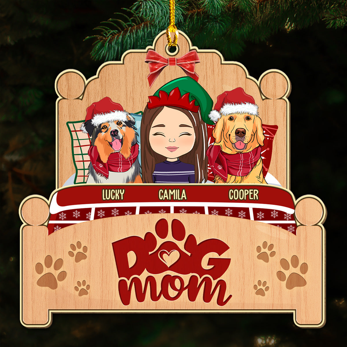 Sleepy Dog Mom - Personalized Custom Wood Ornament