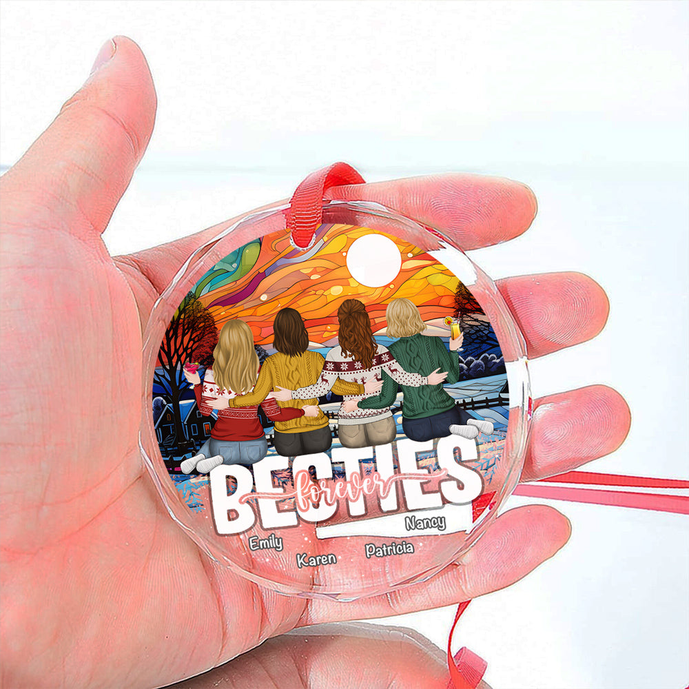 Besties Sitting Christmas - Personalized Custom Glass Ornament