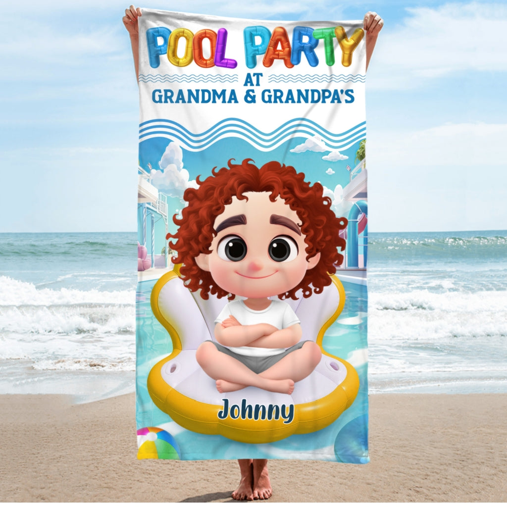 Pool Party At Grandma And Grandpa - Personalized Custom Beach Towel