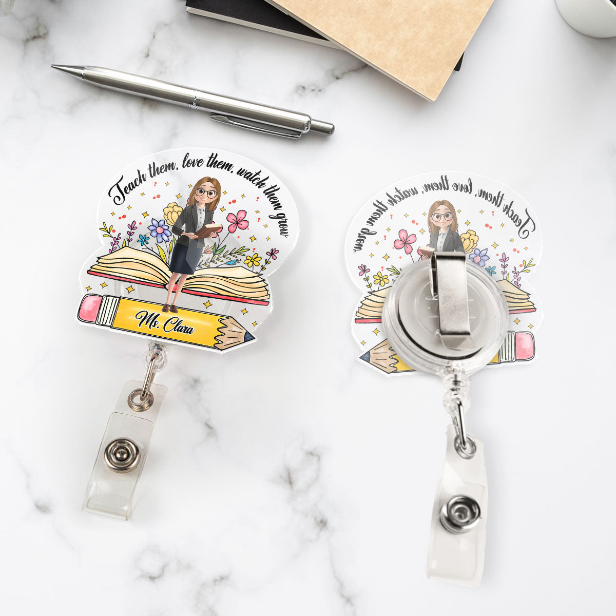 Teach Them Watch Them Grow - Personalized Custom Acrylic Badge Reel