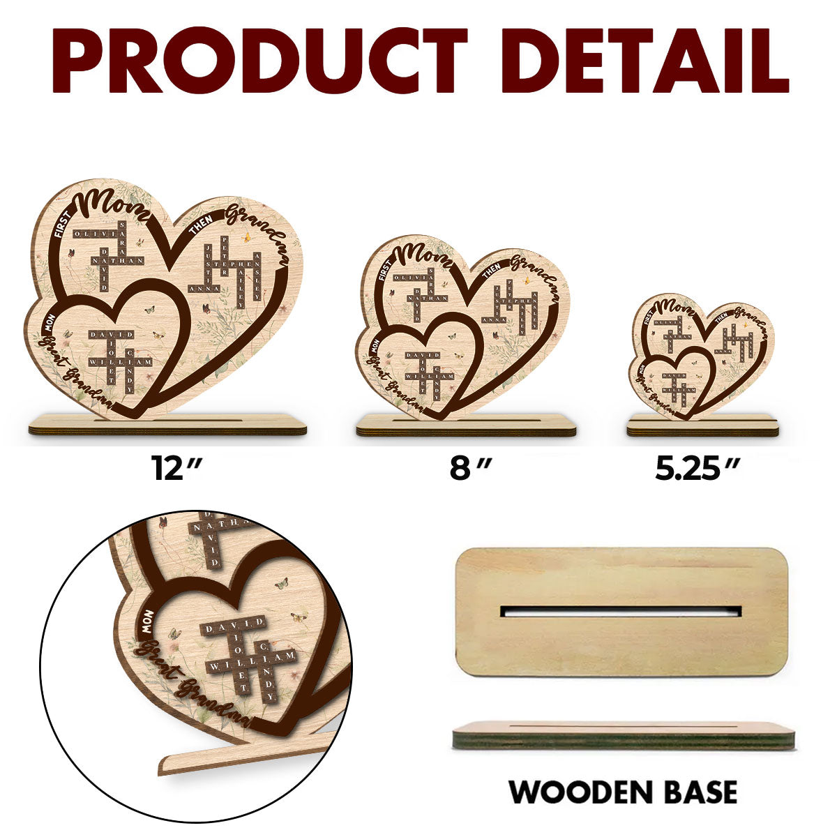 First Mom Now Grandma - Personalized Custom 2-Layer Wood Plaque With Flat Base