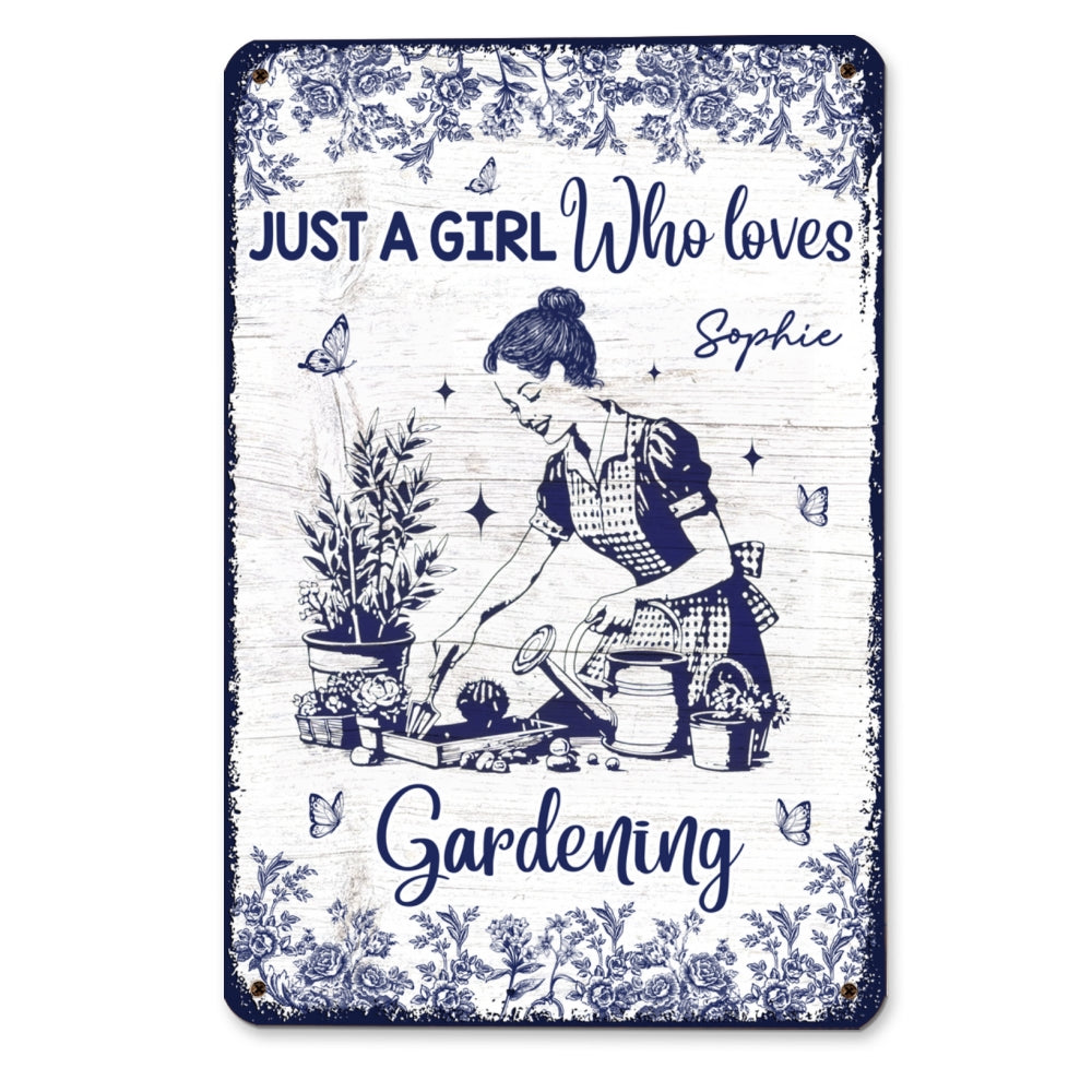 Gardening Blue Toile Style - Personalized Custom Metal Sign