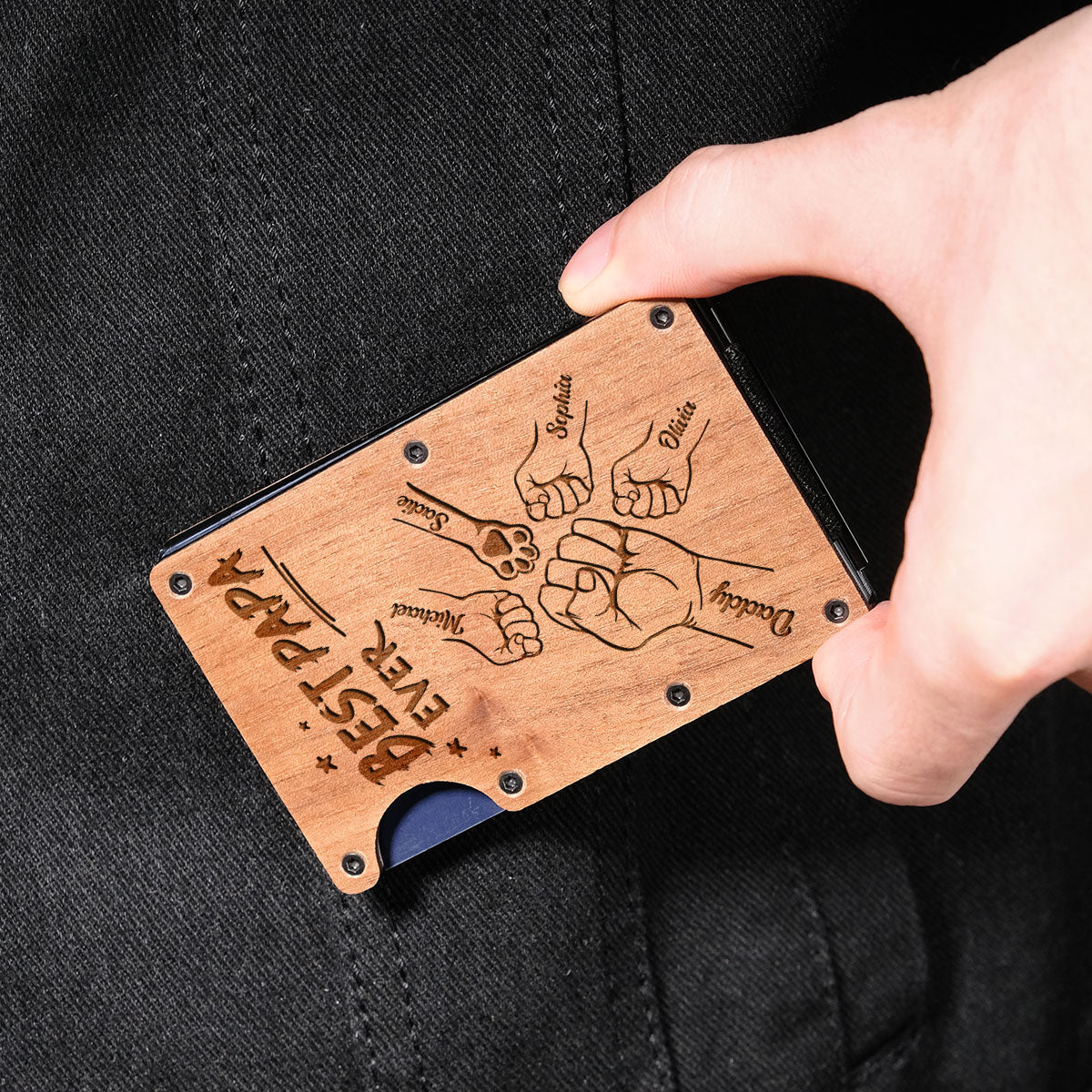 The Best Dad Ever - Personalized Custom Engraved Wooden Card Holder