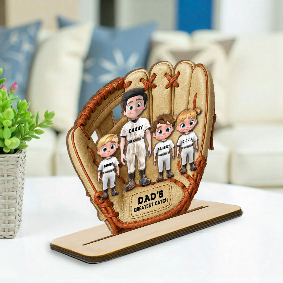 Daddy Team - Personalized Custom 2-Layer Wood Plaque With Flat Base