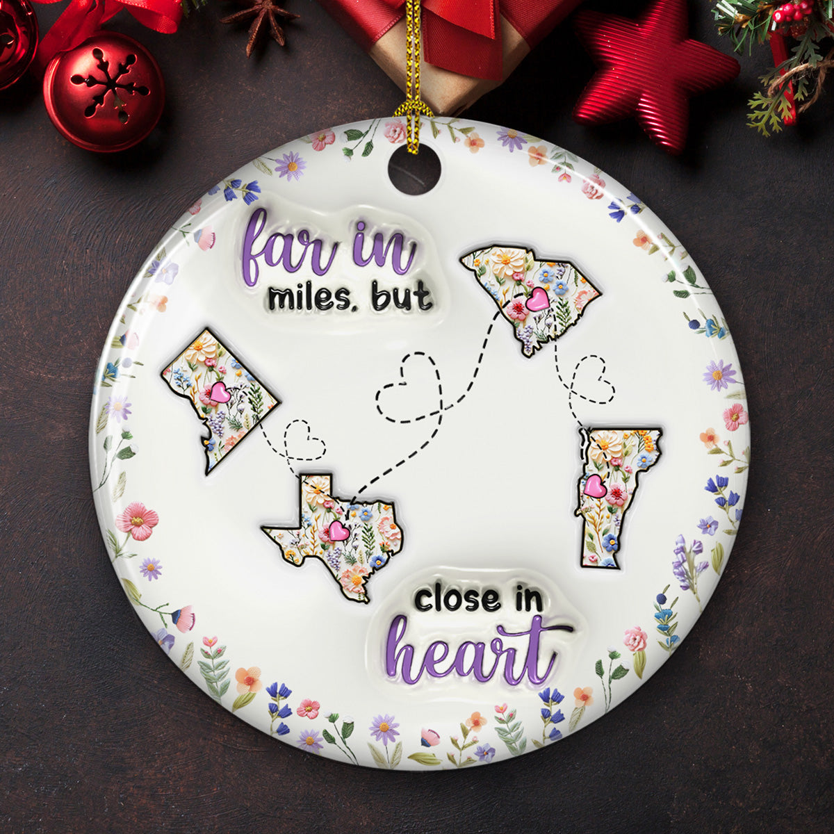 Love Knows No Distance Boundaries - Personalized Custom 3D Inflated Effect Ceramic Ornament