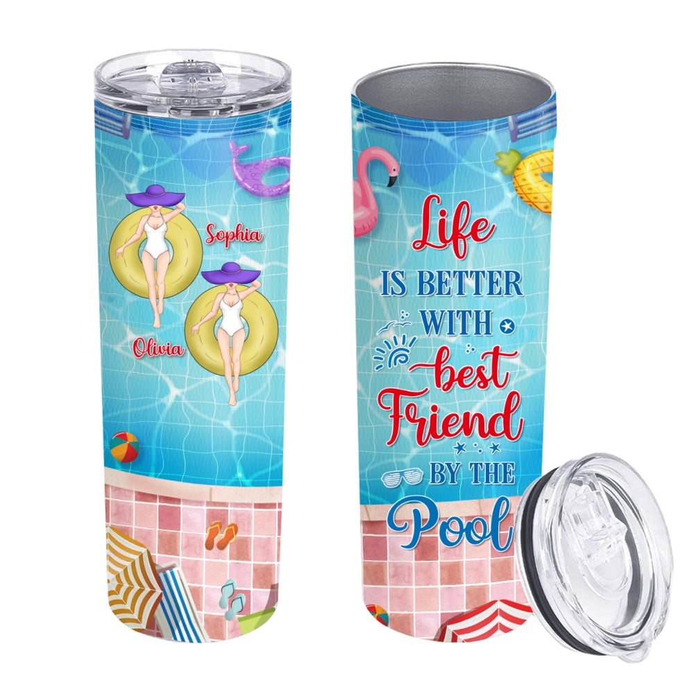 Summer With Bestie - Personalized Custom Skinny Tumbler