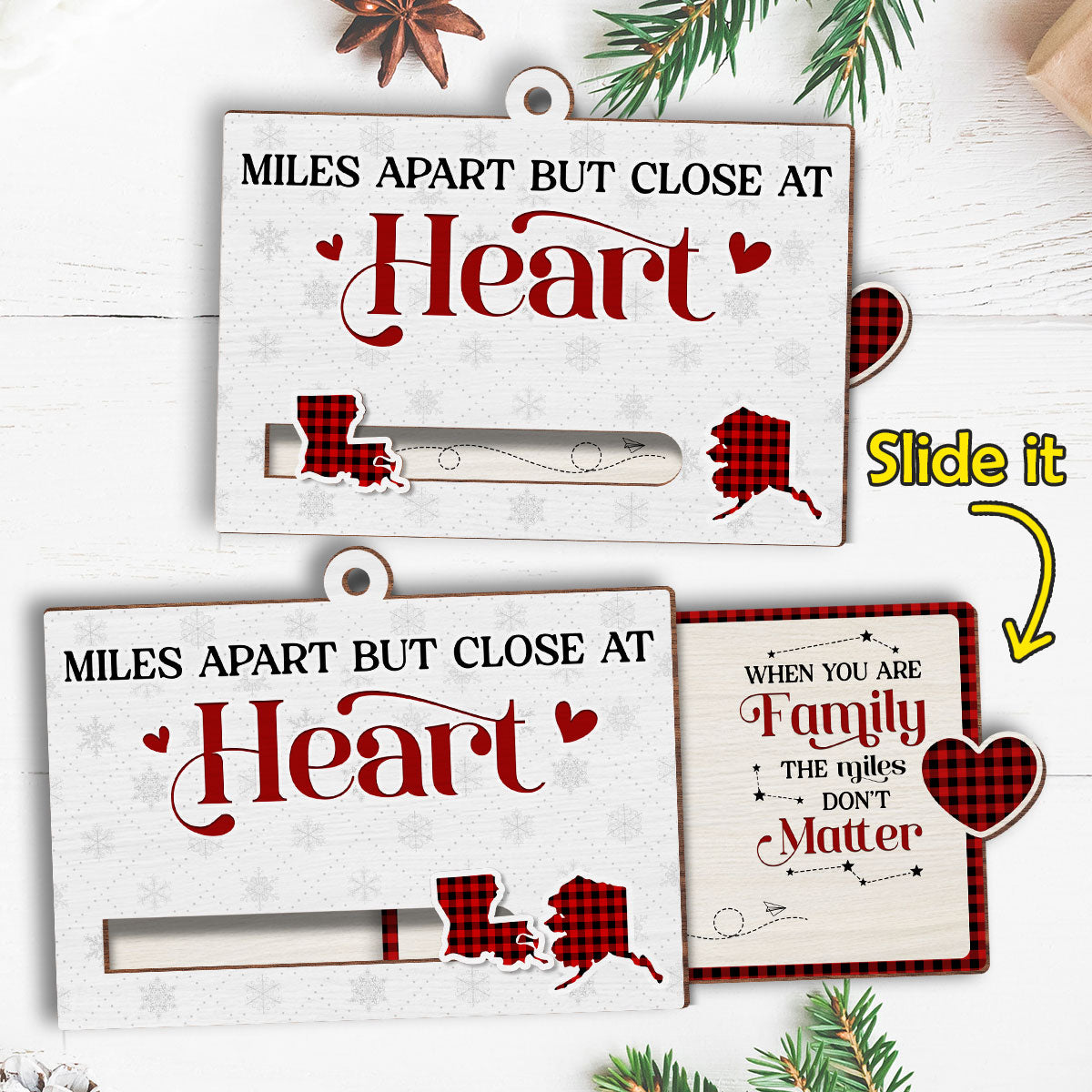 Miles Apart But Close At Heart - Personalized Custom Slide Ornament