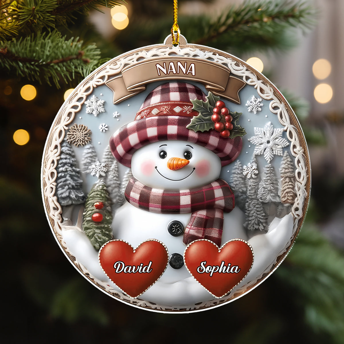 Snowman Grandma Mom Sweet Heart Kids - Personalized Custom Acrylic Ornament