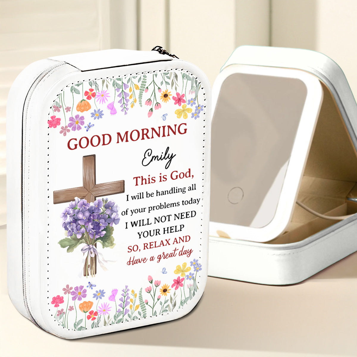 Good Morning This Is God - Personalized Custom Jewelry Box With LED Mirror
