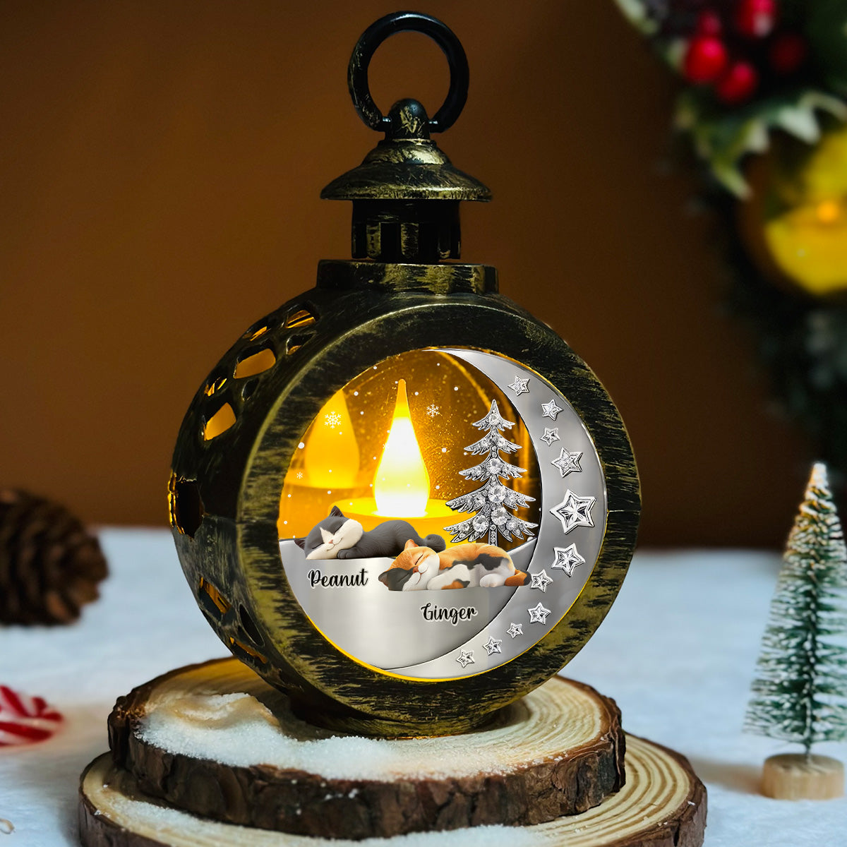 Beside My Cat - Personalized Custom 3D Effect Christmas Lantern
