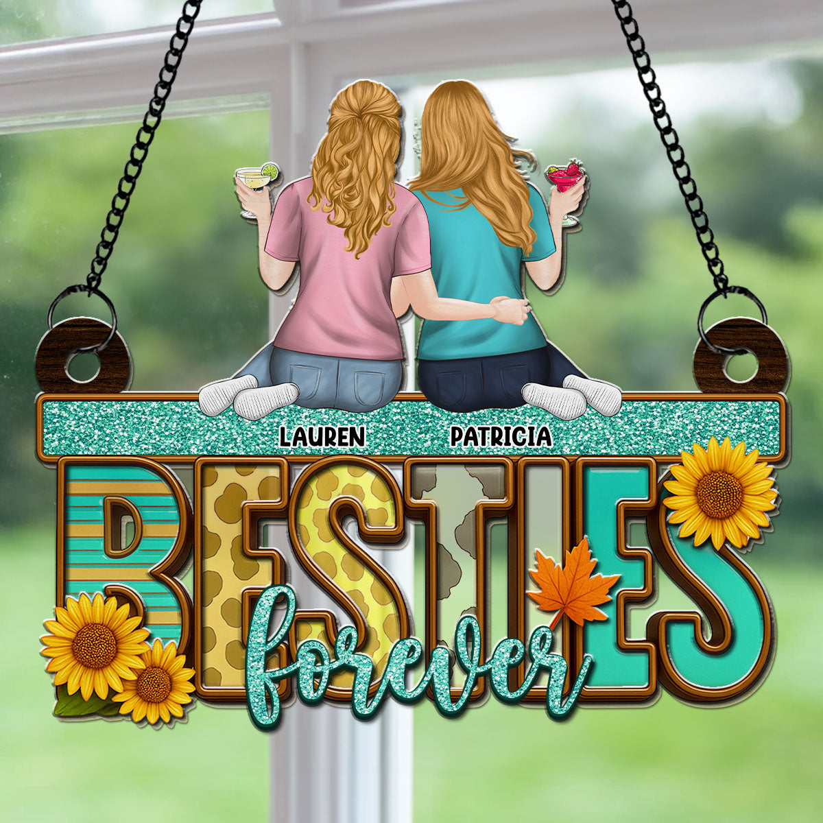 Besties Fall Season - Personalized Custom Suncatcher
