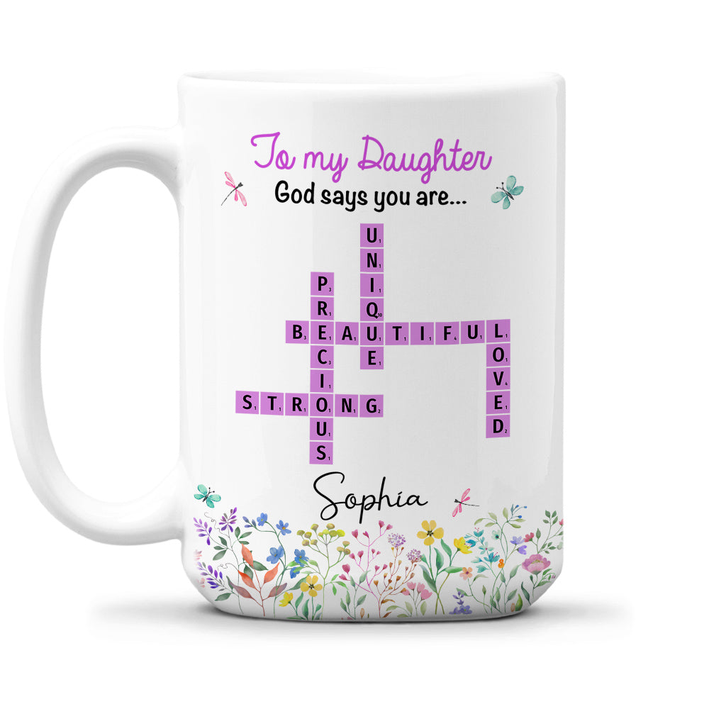 God Says You Are Crossword Art - Personalized Custom Coffee Mug