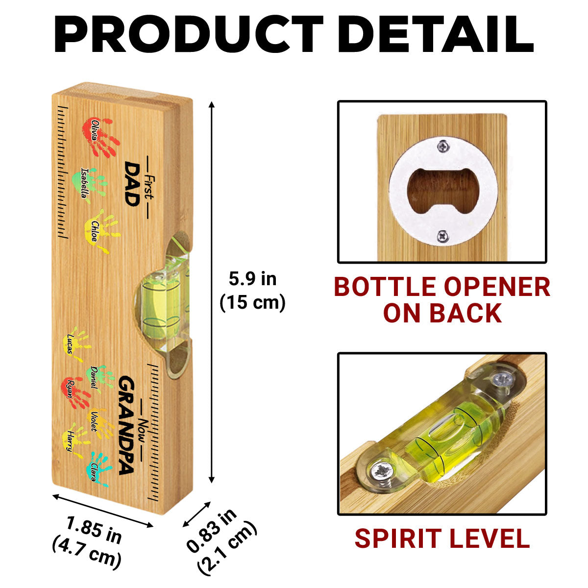 First Dad Now Grandpa - Personalized Custom Wooden Spirit Level Bottle Opener