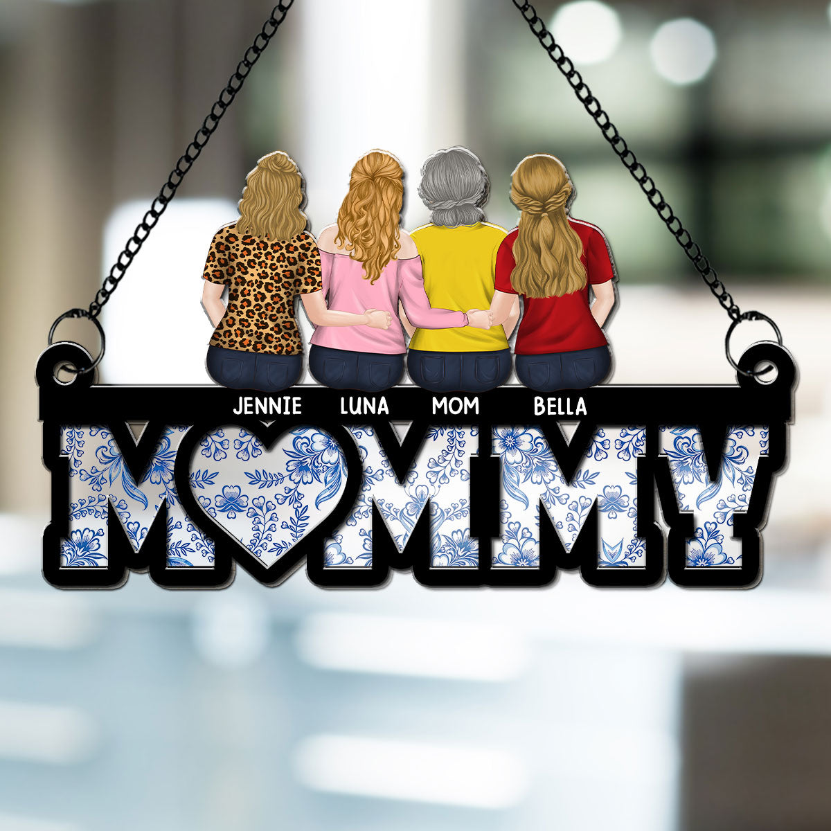 Mother And Daughter Sitting Together - Personalized Custom Suncatcher