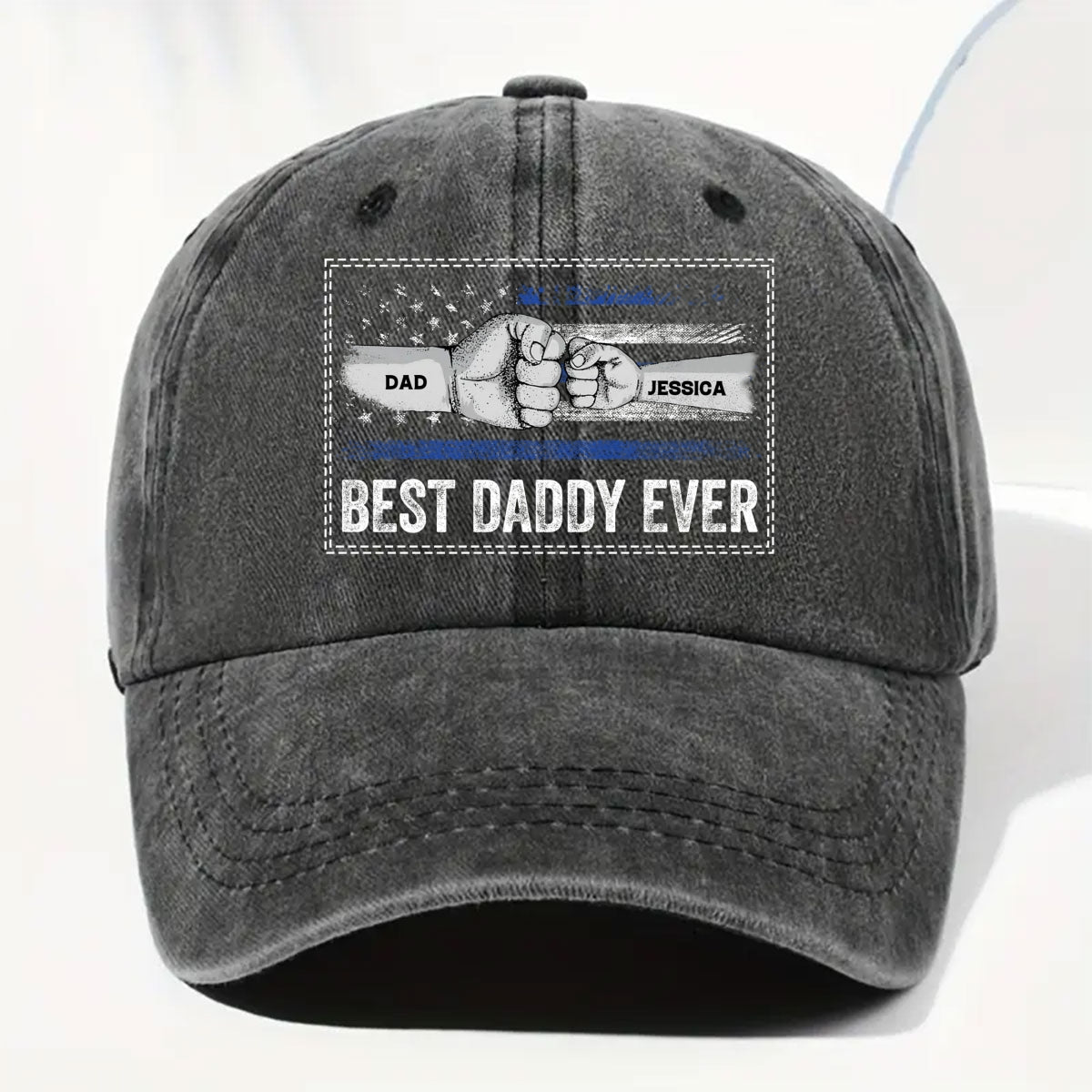 His Strength Begins With Love - Personalized Custom Vintage Washed Denim Cap