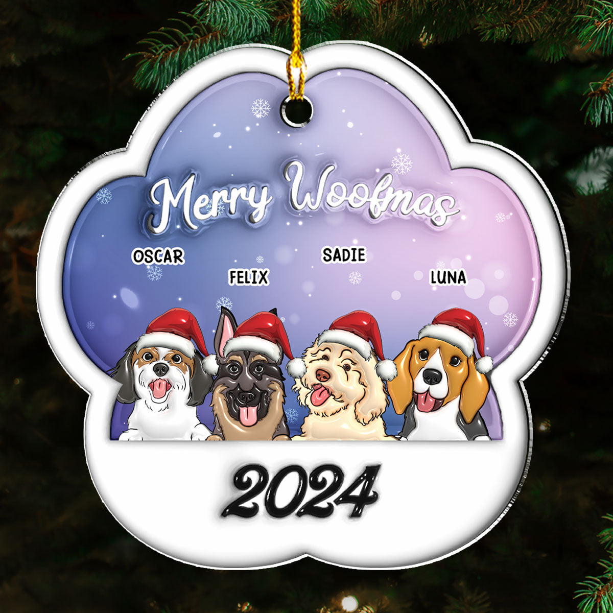 Merry Woofmas 2024 - Personalized Custom 3D Inflated Effect Acrylic Ornament