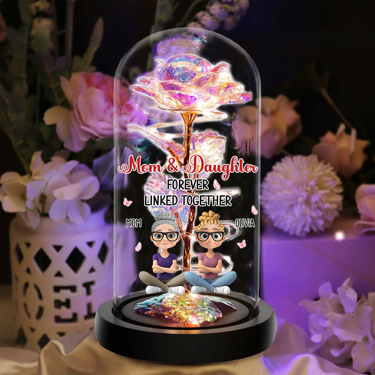 Mother And Daughter Linked Forever - Personalized Custom Sparkly Rose
