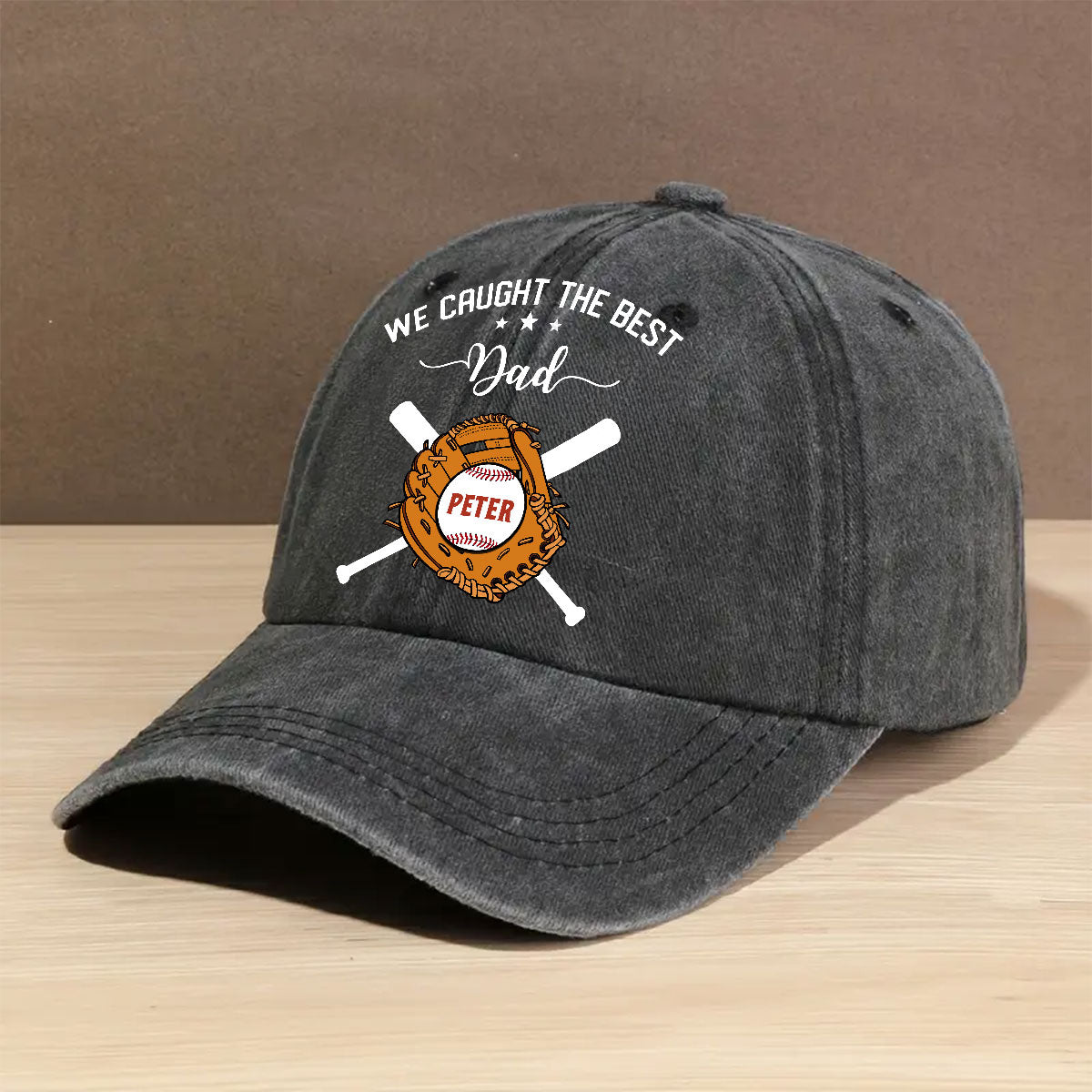 We Caught The Best Dad - Personalized Custom Vintage Washed Denim Cap