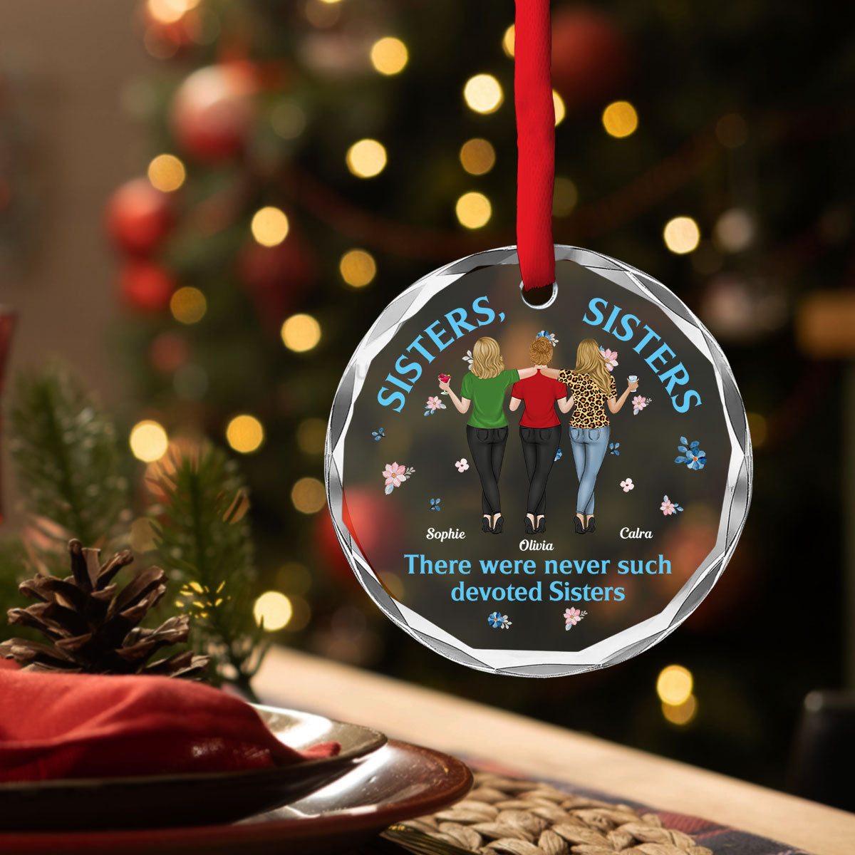 Devoted Sisters - Personalized Custom Glass Ornament
