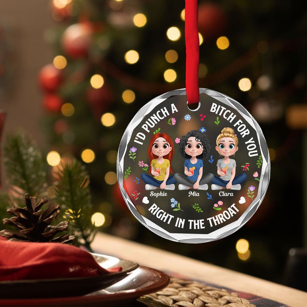 Punch Bitch Besties Cartoonize - Personalized Custom Glass Ornament