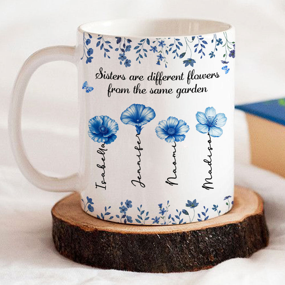Sisters Are Different Flowers Toile De Jouy Style - Personalized Custom Coffee Mug