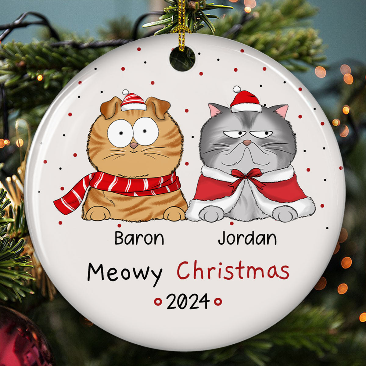 Meowy Christmas - Personalized Custom Circle Ceramic Ornament