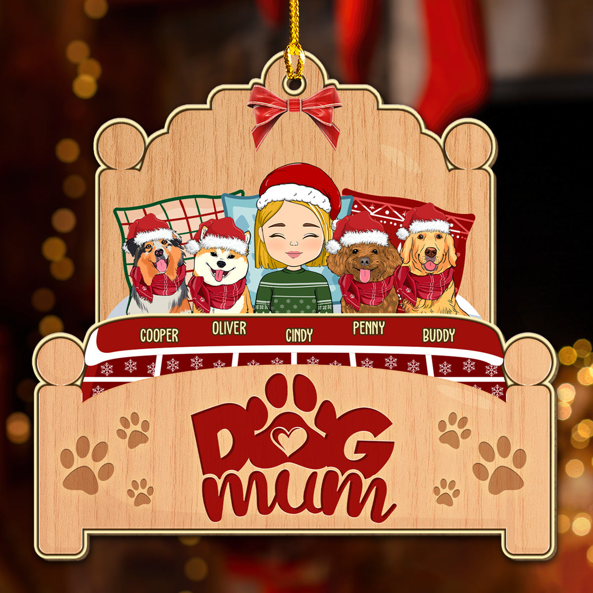 Sleepy Dog Mom - Personalized Custom Wood Ornament