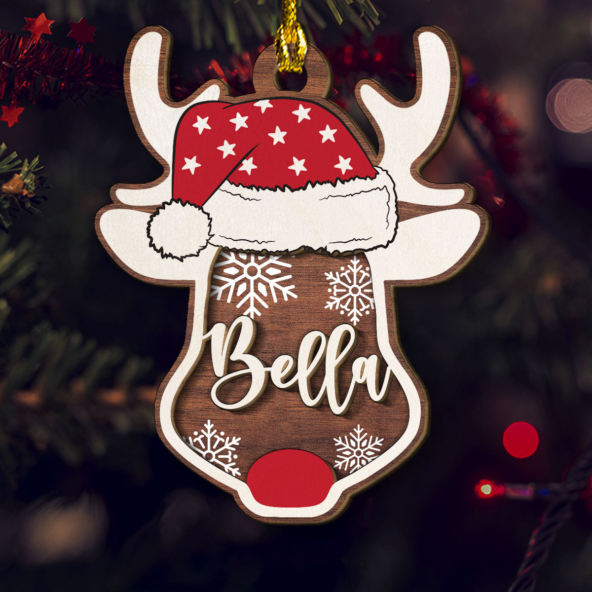 Reindeer Christmas - Personalized Custom 2-Layered Wood Ornament