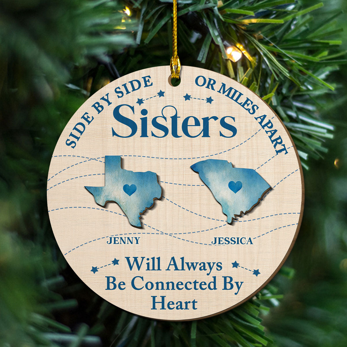 Connected By Heart - Personalized Custom Freeshape 2-Layered Wood Ornament