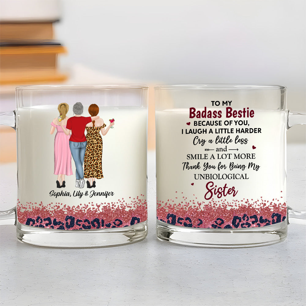 Because Of You I Laugh A Little Harder - Personalized Custom Glass Mug