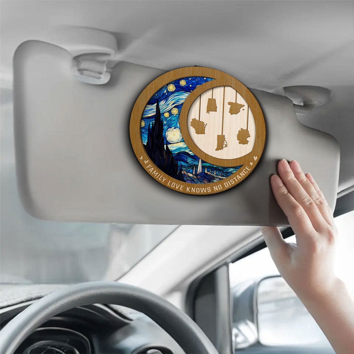 Family Love Knows No Distance Ver 2 - Personalized Custom Car Visor Clip