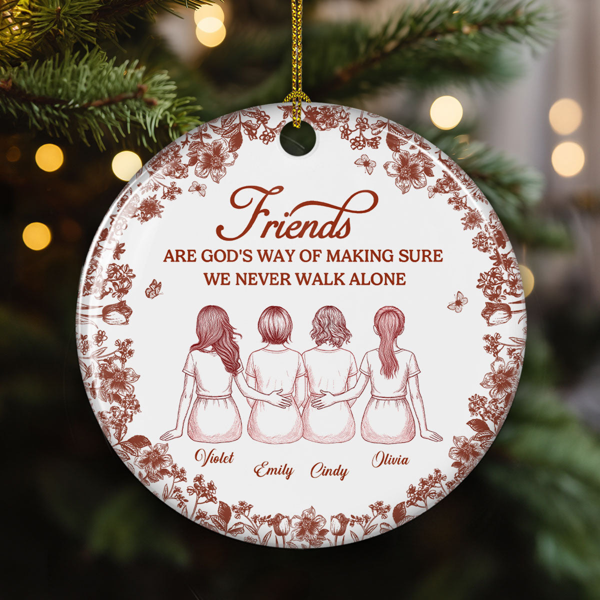 Never Walk Alone Blue Toile - Personalized Custom Ceramic Ornament