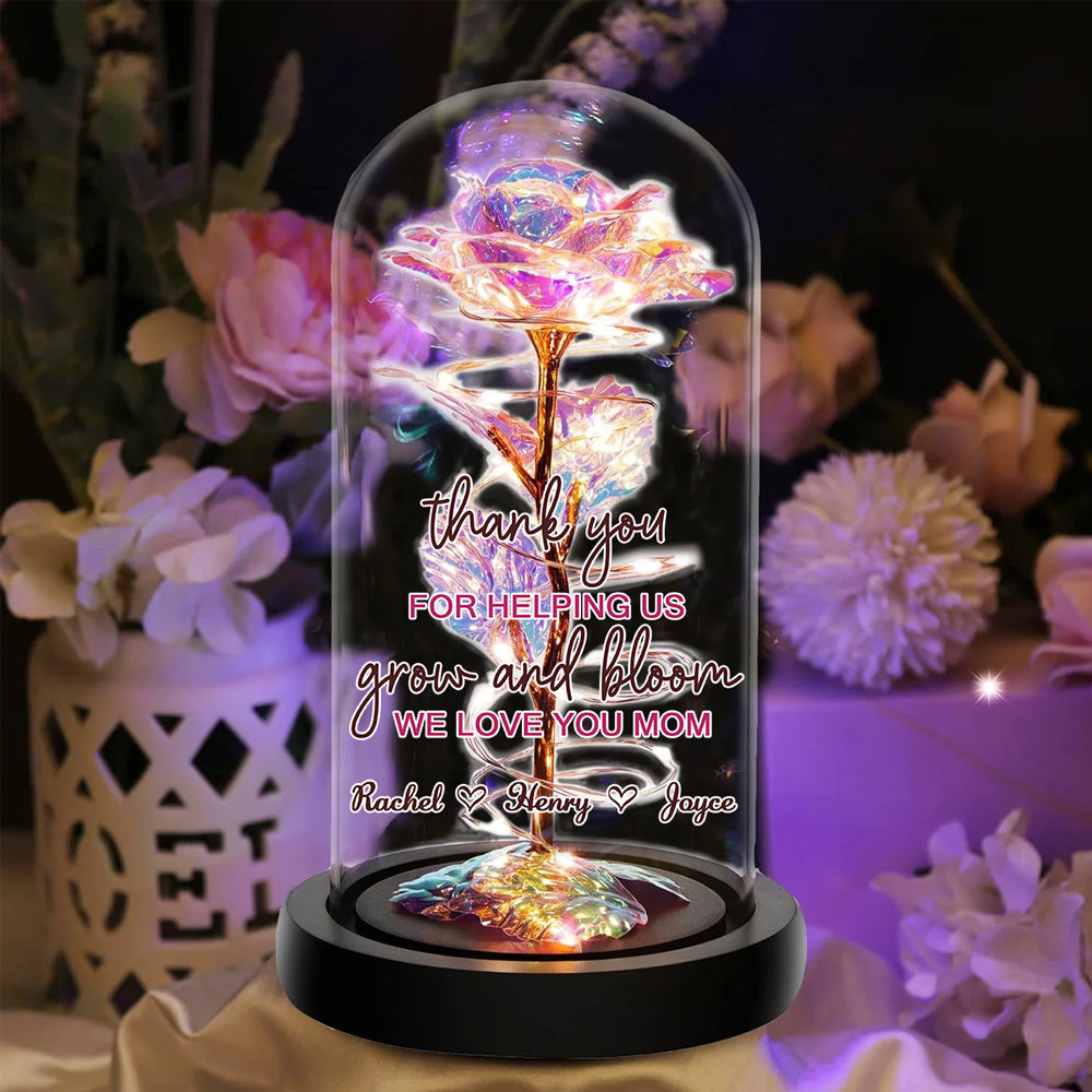 Thank You For Helping Us Grow And Bloom We Love You Mom - Personalized Custom Sparkly Rose