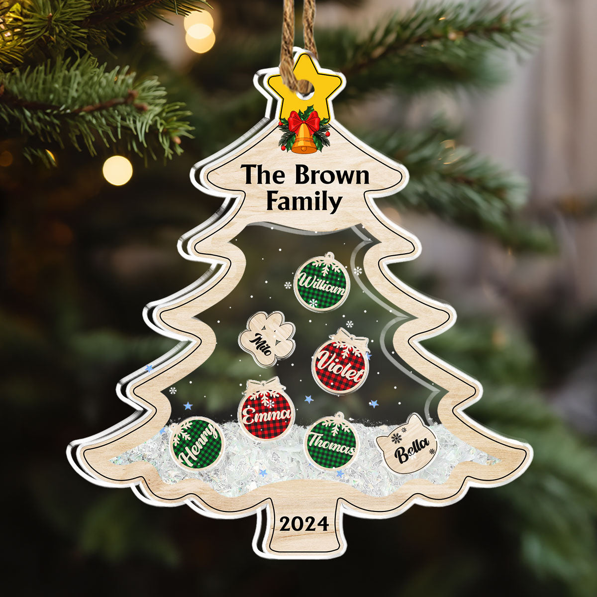 Family With Pet Charm - Personalized Custom Acrylic Shaker Ornament