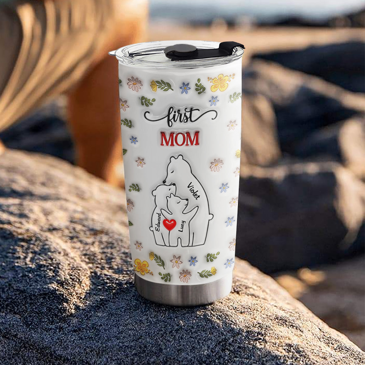 First Mom Now Grandma Bear - Personalized Custom 3D Inflated Effect Tumbler