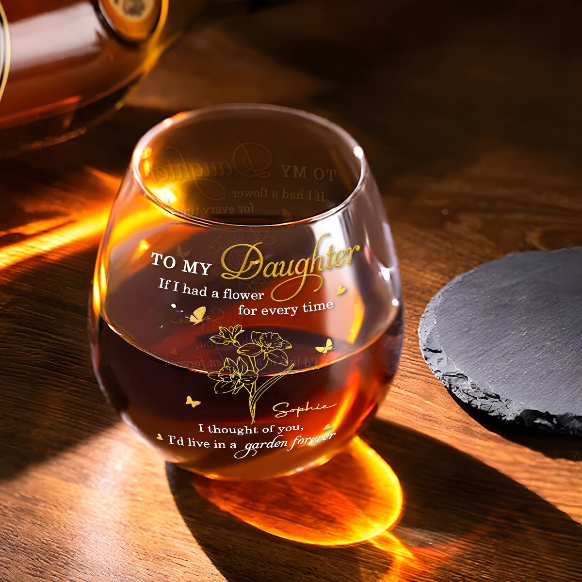 Always Thinking of You Daughter - Personalized Custom Wine Glass