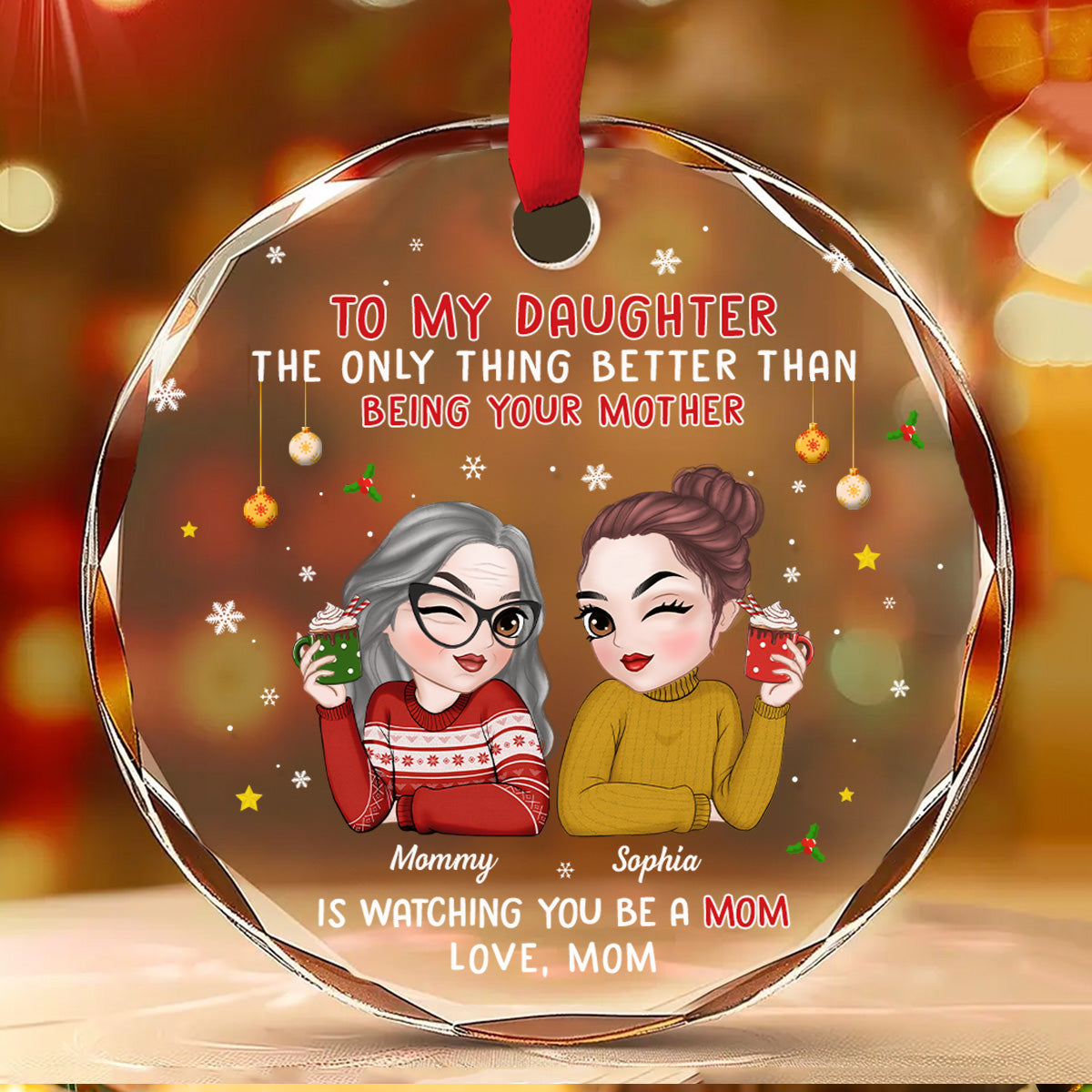 Watching You Be A Mother - Personalized Custom Glass Ornament