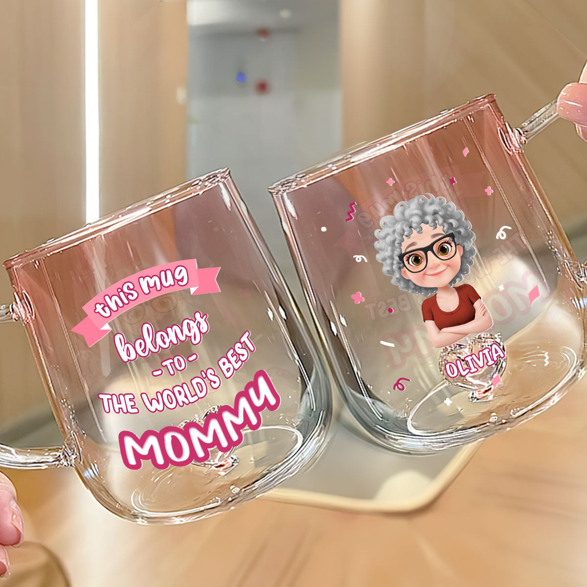 This Mug Belongs To The Best Mom - Personalized Custom Pink Gradient Glass Mug