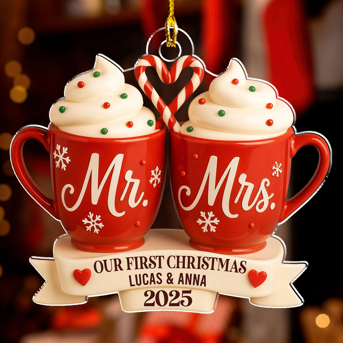 Mr And Mrs Hot Cocoa - Personalized Custom Acrylic Ornament