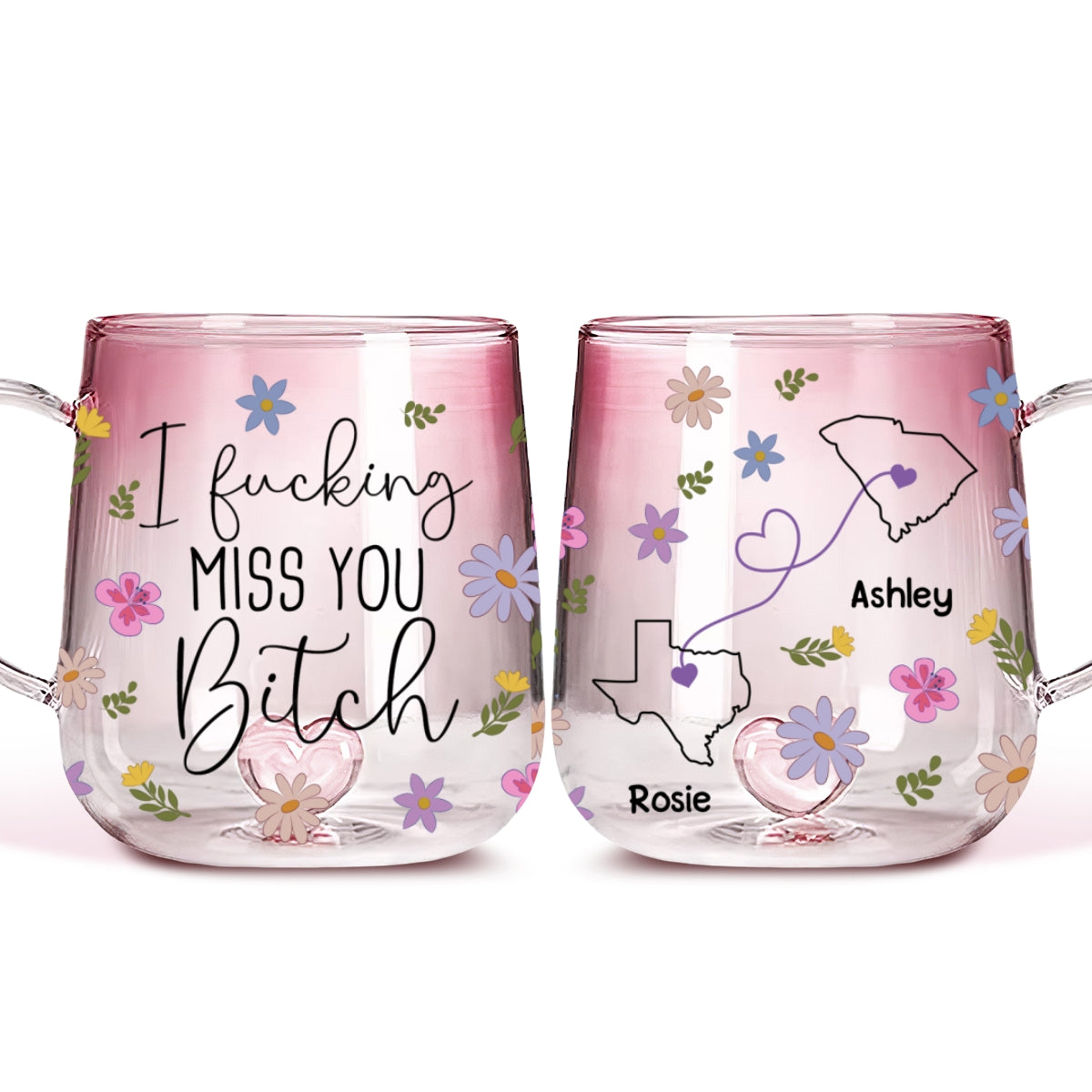 I Miss You Bestie - Personalized Custom Pink Gradient Glass Mug