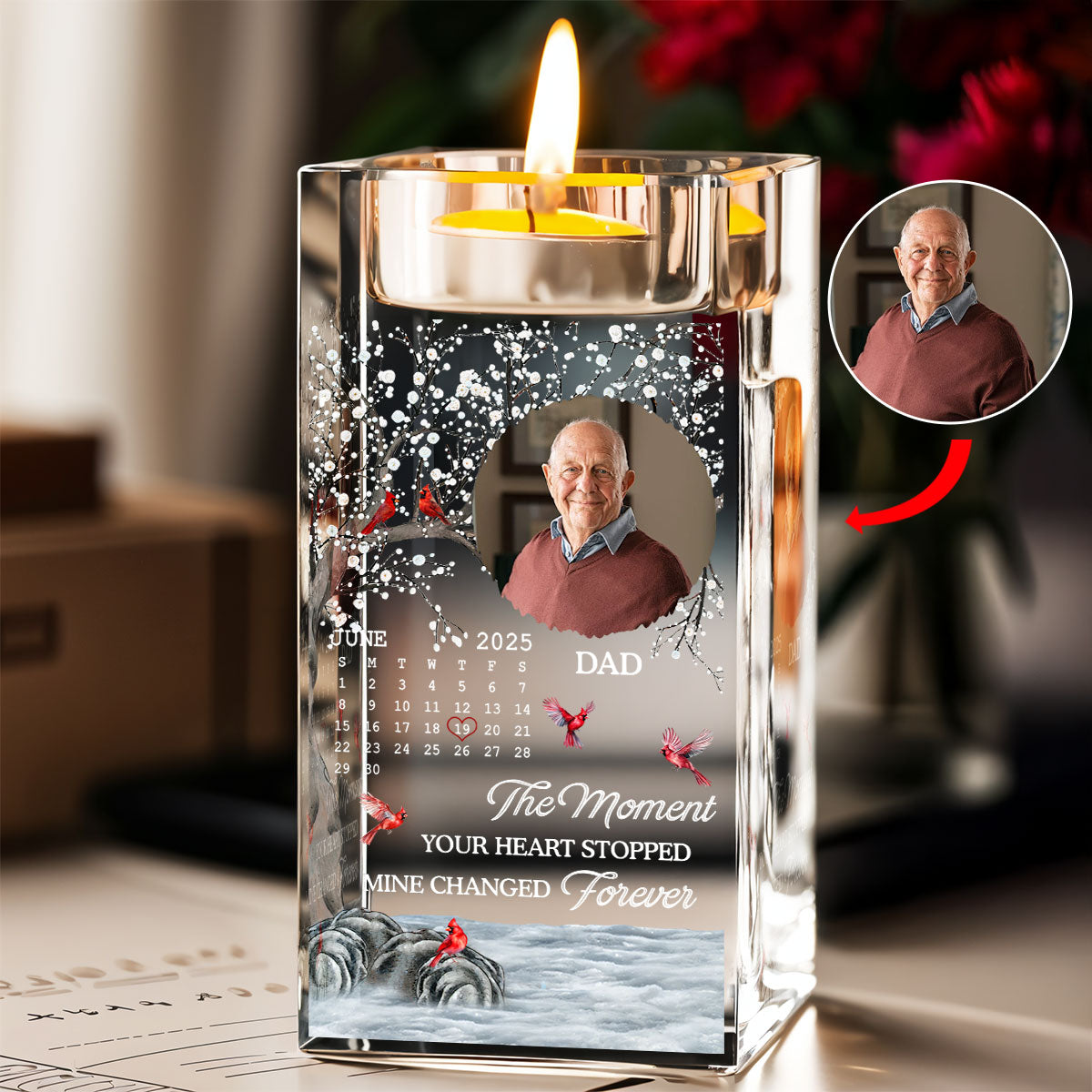 The Moment Your Heart Stopped Mine Changed Forever - Personalized Custom Crystal Candle Holder