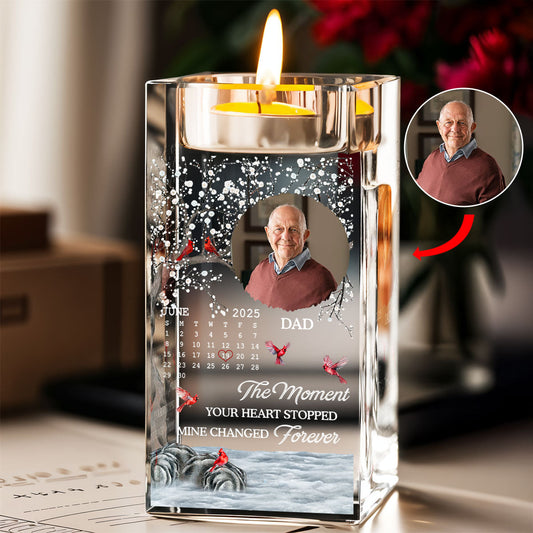 The Moment Your Heart Stopped Mine Changed Forever - Personalized Custom Crystal Candle Holder
