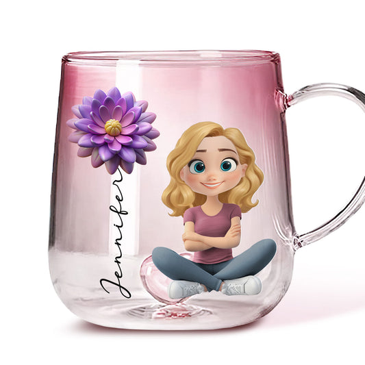 Beautiful Floral Girl - Personalized Custom Pink Gradient Glass Mug
