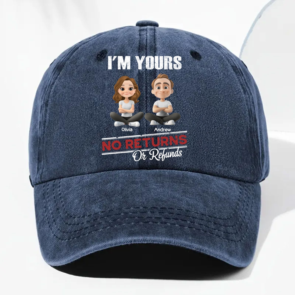 No Refunds - Personalized Custom Vintage Washed Denim Cap