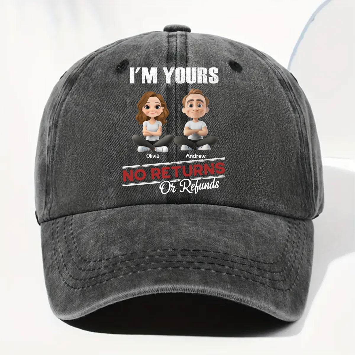 No Refunds - Personalized Custom Vintage Washed Denim Cap